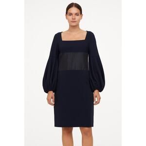 Greta Constantine Size XXL Square Neck Sheath Dress Black Silk Wool Long Sleeves